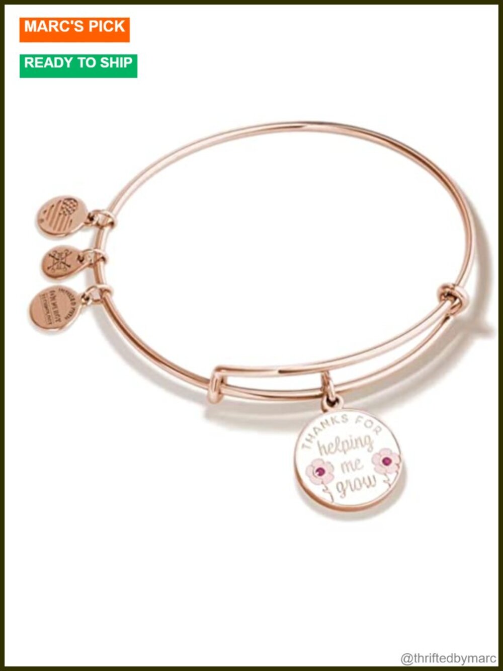 Expandable Bangle Bracelet Teacher Appreciation Charm Rose Gold Tone Adjustable